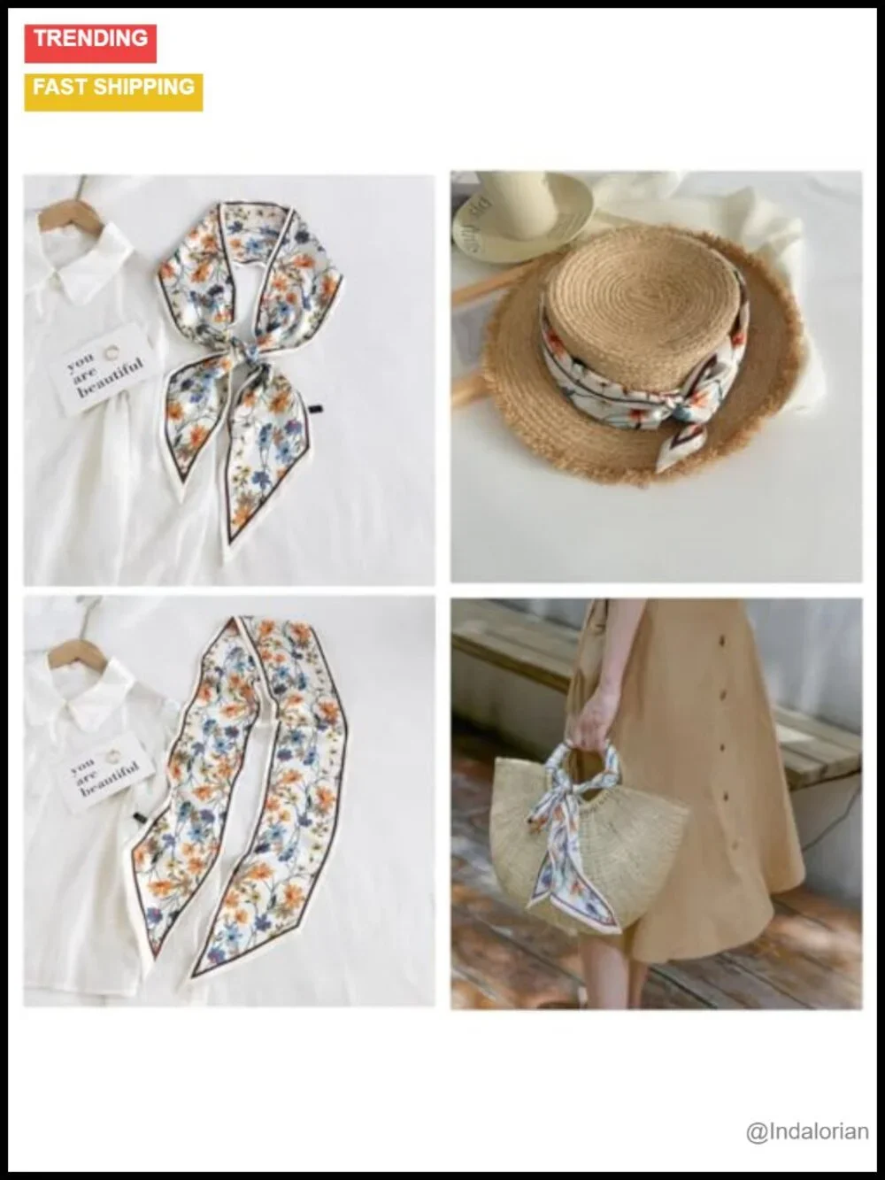 Silk Feeling Satin Hair Scarf Square Long Scarves for Women